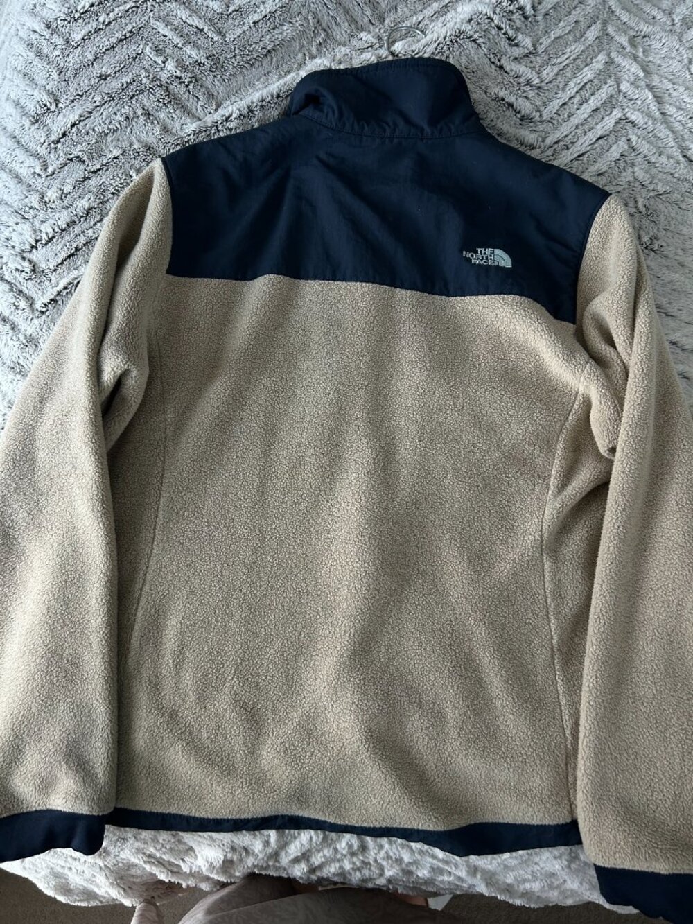 The North Face Women’s Fleece Jacket Large Cream Tan Navy Full Zip Outdoor Size - Picture 2 of 7